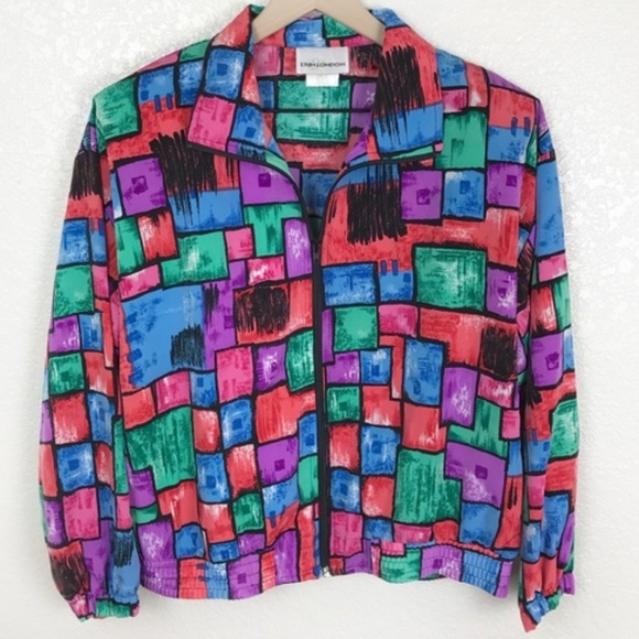 Vintage Jackets & Blazers - 80s Bright Patchwork Zip Up Wind Jacket